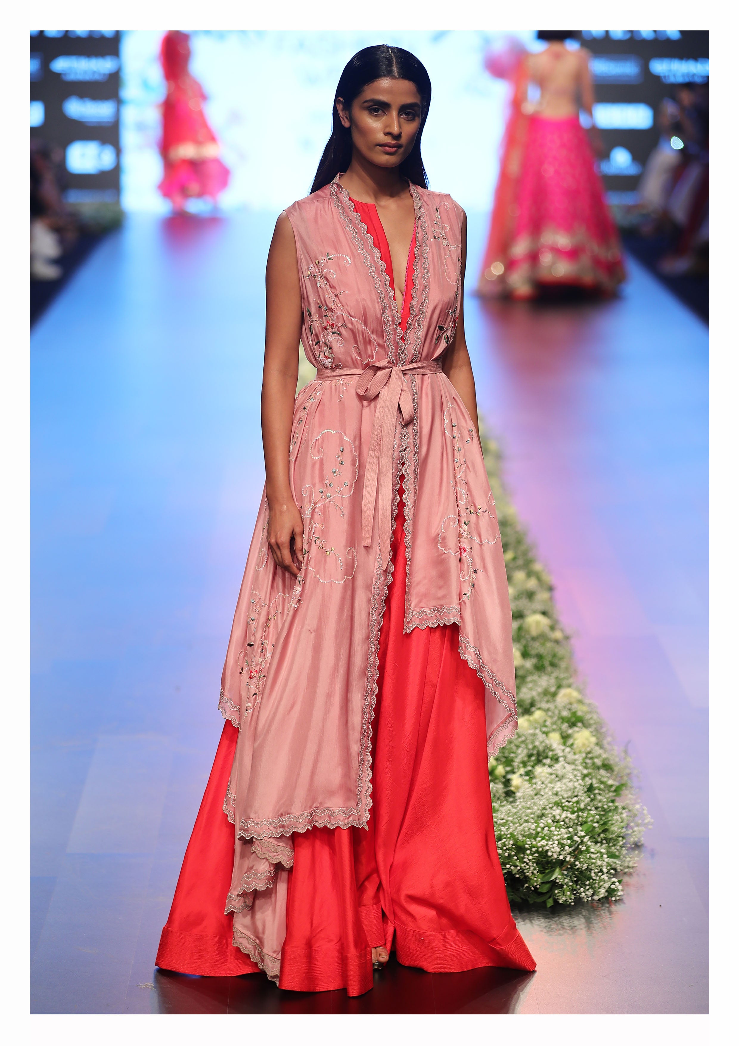 Pink Flared Maxi Dress with Cape ...